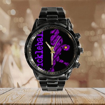 Discover Sport Pickleball Player Typography V Neck Purple Zip Calendar Steel Band Watch