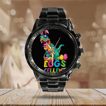 Discover Dinosaur Pet Roar Raptor Dinosaur Bunny Egg Excellent Happy Easter Sunday Calendar Steel Band Watch