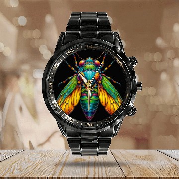 Discover Cicada 2024 Insect Brood Colorful Entomology Cicada Lovers Calendar Steel Band Watch
