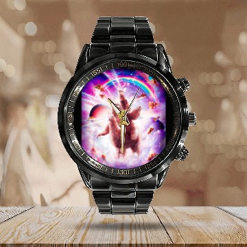 Discover Sloth Pet Laser Eyes Space Cat Riding Sloth LlamaRainbow Calendar Steel Band Watch