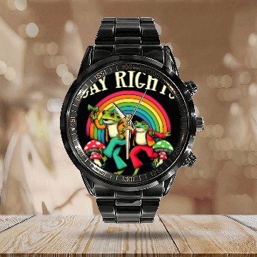 Discover Frog Pet Rainbow Retro Say Gay Frog Toad Human Rights LGBT Equality Baseball Tees Calendar Steel Band Watch