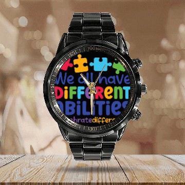 Discover Autism Puzzle We All Have Different Abilities Neurodiversity Autism Mom Baseball Tees Calendar Steel Band Watch