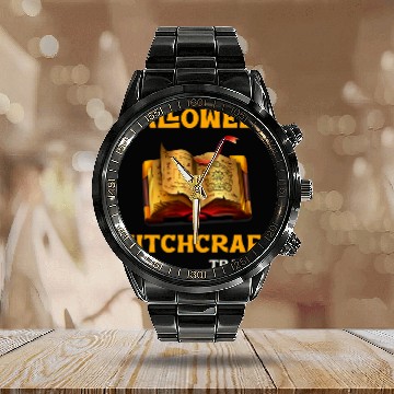 Discover Book Fun Novelty Witchcraft Spell Book Witch in Training Calendar Steel Band Watch