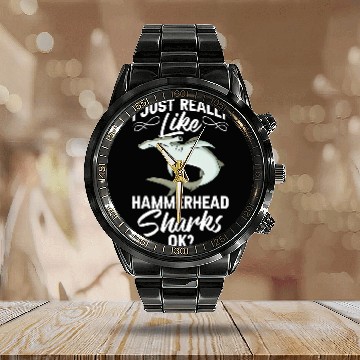 Discover Shark Pet Hammerhead Shark Head Tooth Funny 36 Zip Calendar Steel Band Watch