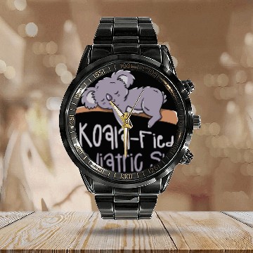 Discover Koala Pet KoalaField Pediatric SLP Speech Language Pathologist Calendar Steel Band Watch
