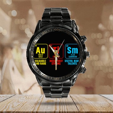 Discover Autism Puzzle Elements Periodic Table Awareness ASD Men Women Calendar Steel Band Watch