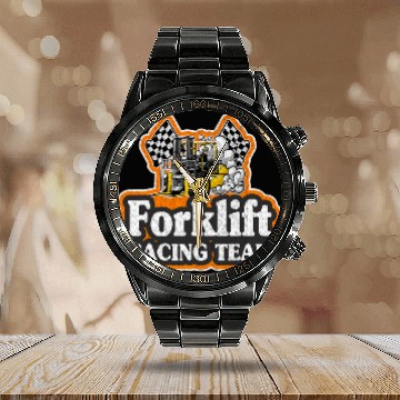 Discover Forklift Fun Racing Team Retro vintages Funny Forklift Driver Zip Calendar Steel Band Watch