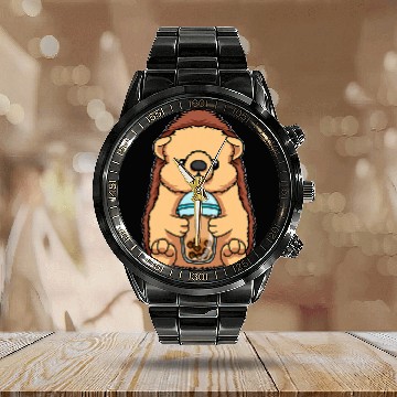 Discover Hedgehog Pet Drinking Bubble Tea Cute Animals With Boba Tea Calendar Steel Band Watch