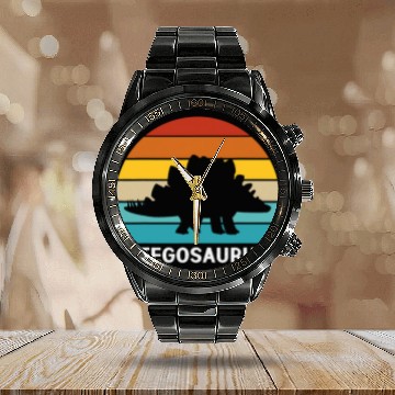 Discover Dinosaur Pet Retro Dinosaur Women Stegosaurus Calendar Steel Band Watch