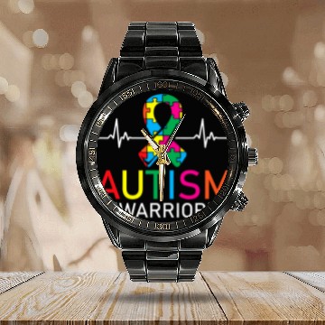 Discover Autism Puzzle Warrior Autistic Ninja Spectrum Asperger Syndromes Calendar Steel Band Watch