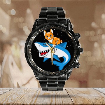 Discover Shark Pet Galaxy Cat Riding Shark For Cat Lovers Astronaut Cat Calendar Steel Band Watch