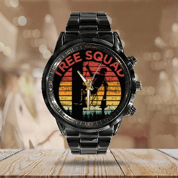 Discover Woodworker Job Arborist Tree Climber Logger Lumberjack Chainsaw Tree Squad Calendar Steel Band Watch