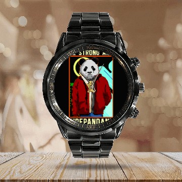 Discover Hipster Panda Bear Be Strong And Independent Pun Pandas Rock Baseball Tees Calendar Steel Band Watch