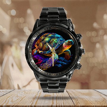 Discover Turtle Pet Tortoise Waterturtle Ocean Natural Environment 3 Calendar Steel Band Watch