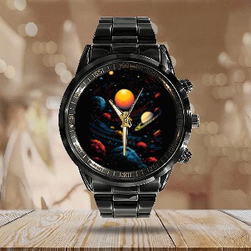 Discover Colorful Galaxy Planet Solar System Universe UFOS Astronaut 21 Calendar Steel Band Watch