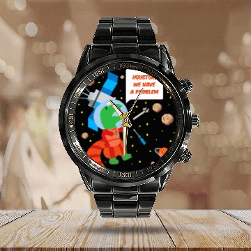 Discover Dinosaur Pet Astronauts Funny Trex Astronaut Houston We Have a Problem Zip Calendar Steel Band Watch