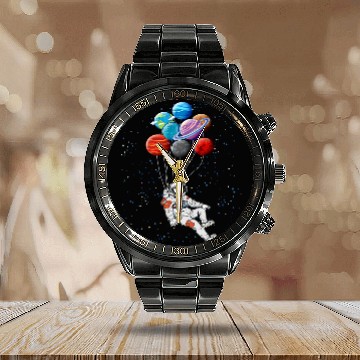 Discover Astronaut Job Floating Astronaut Balloon Galaxy Futuristic Outer Space Calendar Steel Band Watch