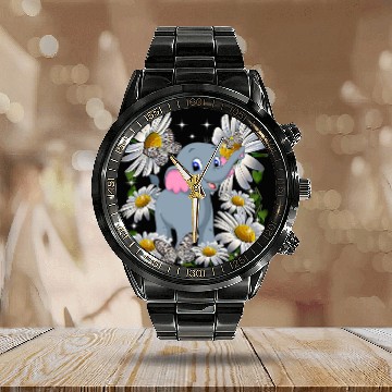 Discover Elephant Mammal Daisy Flower Butterfly Calendar Steel Band Watch