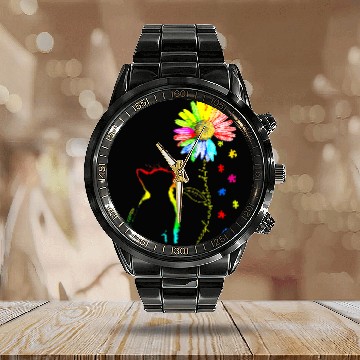 Discover Autism Puzzle Cat Autism Accept Understand Love Cat Daisy Puzzle Calendar Steel Band Watch