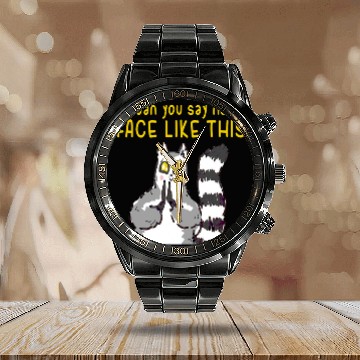 Discover Lemur Pet How Can You Say No Face Calendar Steel Band Watch