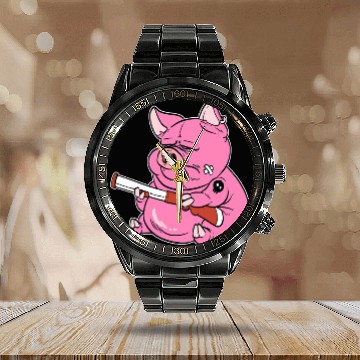 Discover Pig Pet Gangster Pig Cop Or Police Officer Baseball Tees Calendar Steel Band Watch