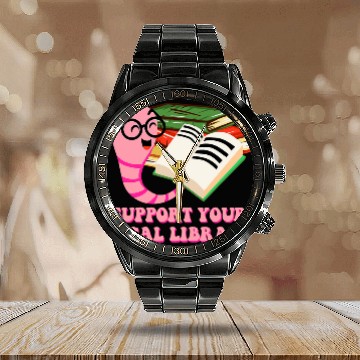 Discover Book Fun Support Your Local Library Librarian Bookworm 2 Baseball Tees Calendar Steel Band Watch
