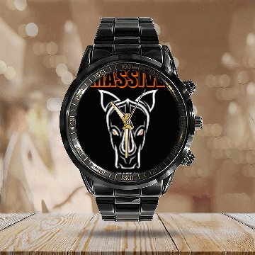 Discover Rhino Pet Head Back Motif Solid Orange Gym Fitness Workout Baseball Tees Calendar Steel Band Watch