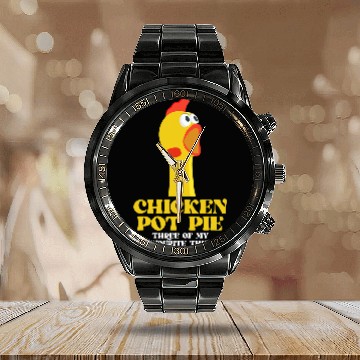 Discover Chicken Pet s men chicken pot pie Zip Calendar Steel Band Watch
