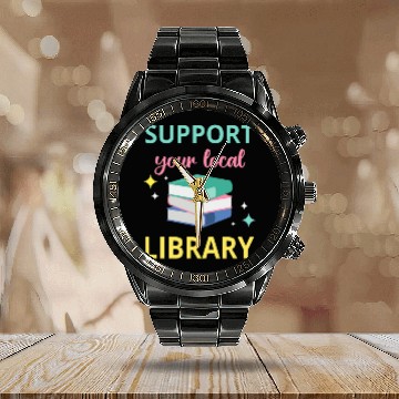 Discover Book Fun Support Your Local Library Book Reader Bookworm Librarian 0 Baseball Tees Calendar Steel Band Watch