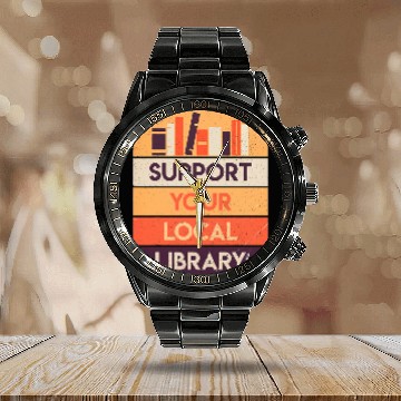 Discover Book Fun Support Your Local Library Book Lover Reader Librarian Gift 1 Calendar Steel Band Watch