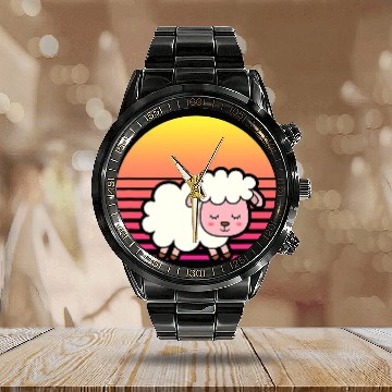 Discover Sheep Pet vintages Retro Sheep Sheep Lamb Farmer 01 Calendar Steel Band Watch