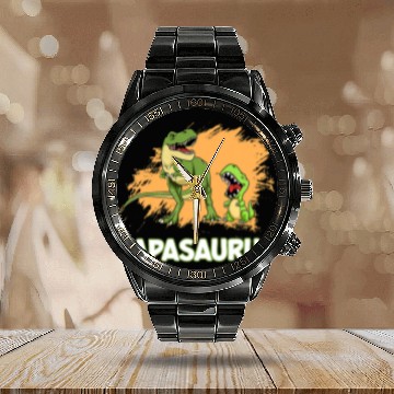 Discover Dinosaur Pet  Your Papasaurus Reptile Family Calendar Steel Band Watch