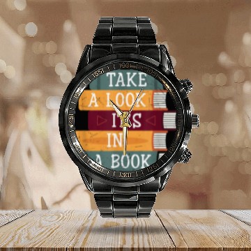 Discover Book Fun Take A Look Its A Book Retro Rainbow Reading Bookworm 1 Calendar Steel Band Watch