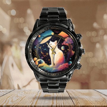 Discover Astronaut Cat or Funny Space Cat on Galaxy Cat Zip Calendar Steel Band Watch