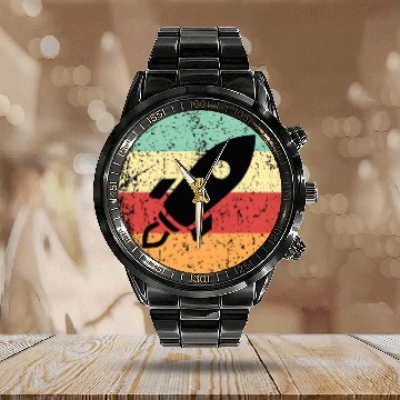 Discover Astronaut Job vintages Space Ship Cool Retro 1970s Style Circle Calendar Steel Band Watch