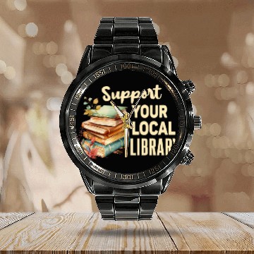 Discover Book Fun Support Your Local Library Book Readers Lovers vintages Baseball Tees Calendar Steel Band Watch