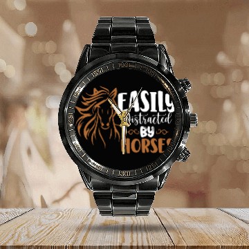 Discover Horse Pet Saddle horseshoe Easily distracted by horses Calendar Steel Band Watch