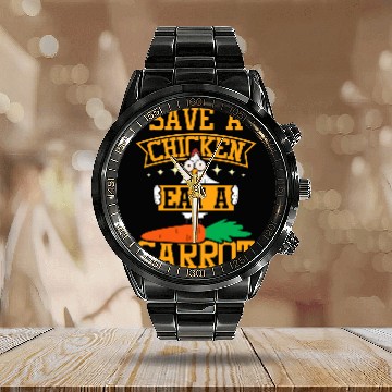Discover Chicken Pet Save a chicken eat a carrot Baseball Tees Calendar Steel Band Watch