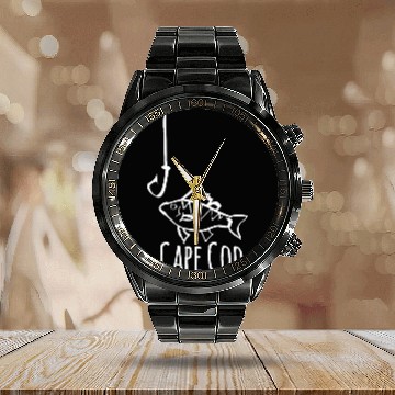 Discover Fishing Fun Cape Cod Fishing Fish Hook Fisherman Cute Whimsy Calendar Steel Band Watch