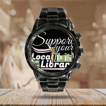 Discover Book Fun Support Your Local Library 1 Zip Calendar Steel Band Watch