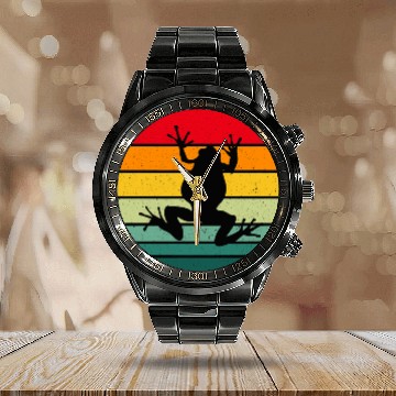 Discover Frog Pet Retro Frog Design for Frog Toad Fans Zip Calendar Steel Band Watch
