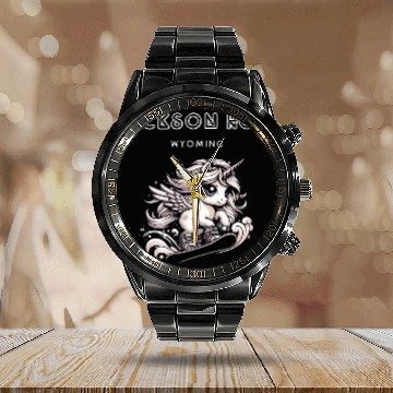 Discover Unicorn Pet Jackson Hole Wyoming Cool Snowboard Calendar Steel Band Watch