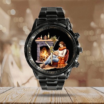 Discover Book Fun In Fireplace Reader Bookworm Girls Women 1 6 Baseball Tees Calendar Steel Band Watch