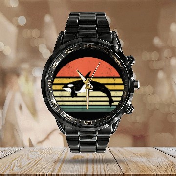 Discover Whale Pet Vintage Orca Killer Whale 90s Orca Lovers Calendar Steel Band Watch