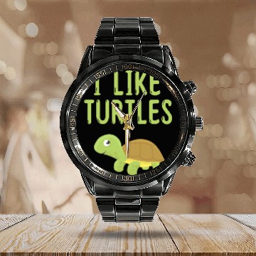 Discover Turtle Pet I Like Turtles Animal Turtle Pet Lover Zip Calendar Steel Band Watch