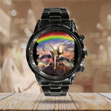 Discover Sloth Pet Riding Dragon Space Rainbow Dinosaur Calendar Steel Band Watch
