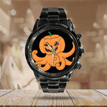 Discover Octopus Pet In Pumpkin Orange Kraken Halloween Calendar Steel Band Watch