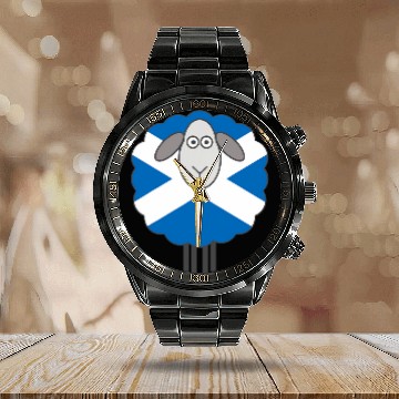 Discover Sheep Pet Blue and White Saltire Scottish Flag Patterned Calendar Steel Band Watch
