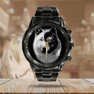 Discover Coyote Mammal Ying Yang White Black Zip Calendar Steel Band Watch