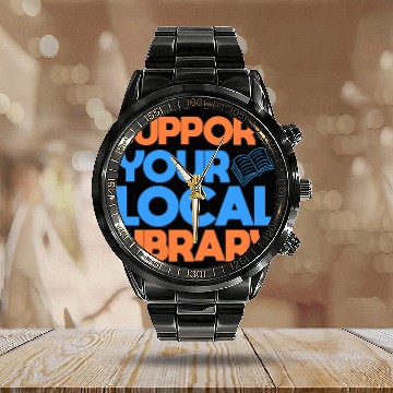 Discover Book Fun Support Your Local Library Book Reader Bookworm Librarian 8 Calendar Steel Band Watch